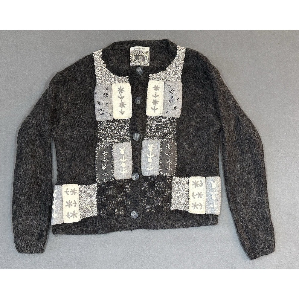 Vintage Curio Cardigan Womens Size M Wool Blend Sweater Artsy Boho Grandma